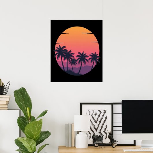 Retro Sunset Palm Trees Poster (Thuiskantoor)