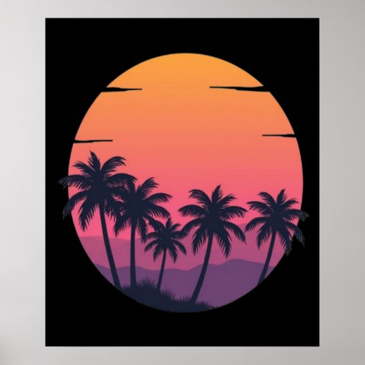 Retro Sunset Palm Trees Poster (Voorkant)