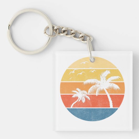 Retro Sunset Palm Trees Sleutelhanger (voorkant)