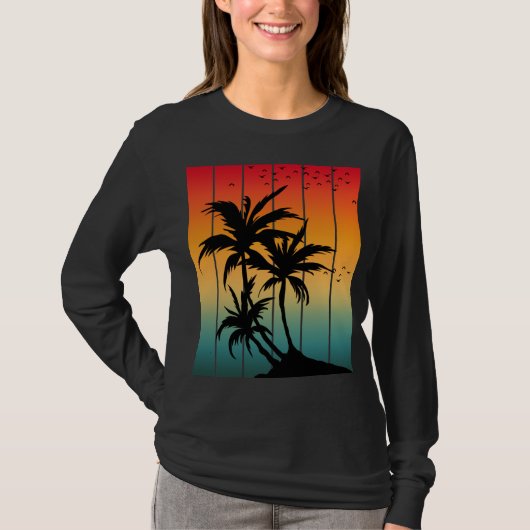  RETRO SUNSET PALM TRET T-Shirt (Voorkant)