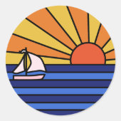 Retro Sunset Paradise Ronde Sticker (Voorkant)