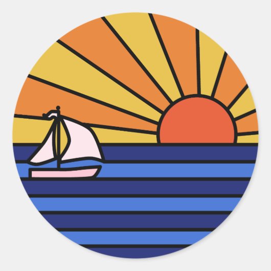 Retro Sunset Paradise Ronde Sticker (Voorkant)