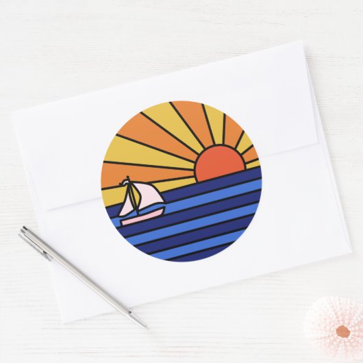 Retro Sunset Paradise Ronde Sticker (Envelop)