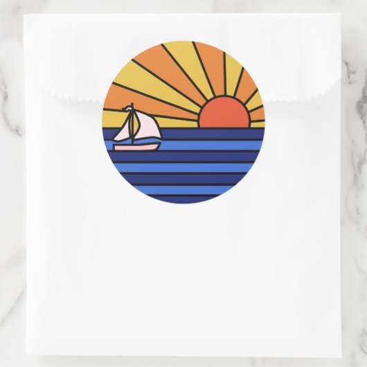 Retro Sunset Paradise Ronde Sticker (Tas)