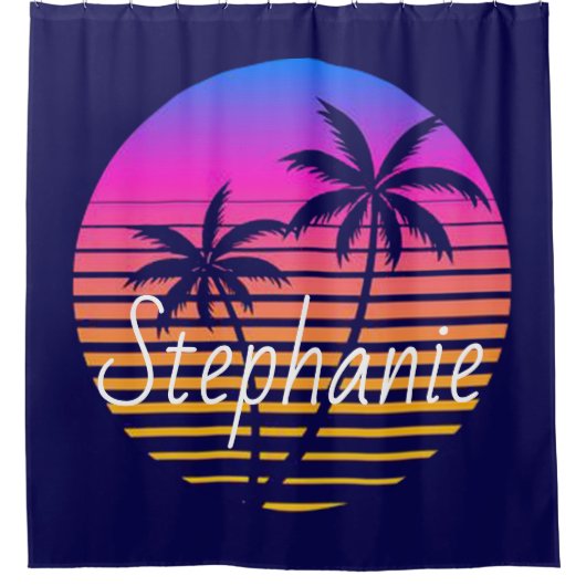 Retro sunset Personated Douchegordijn (Voorkant)