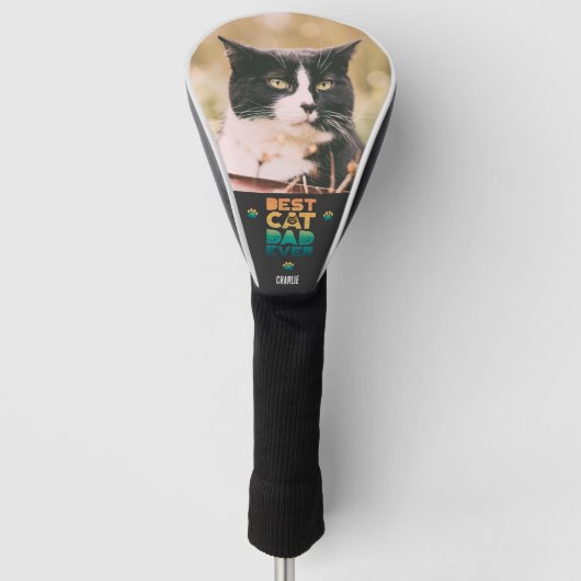 Retro Sunset Photo Fathers Day Best Cat Dad ever Golfheadcover (Voorkant)