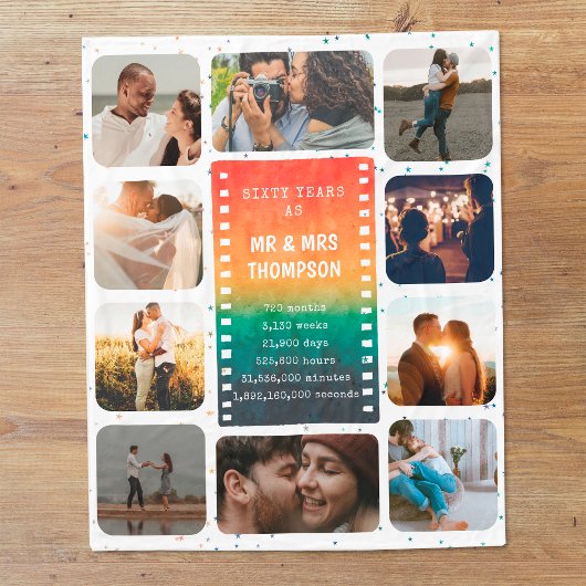 Retro Sunset Photo Mr and Mrs 60th Anniversary Fleece Deken