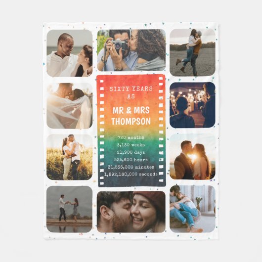 Retro Sunset Photo Mr and Mrs 60th Anniversary Fleece Deken (Voorkant)