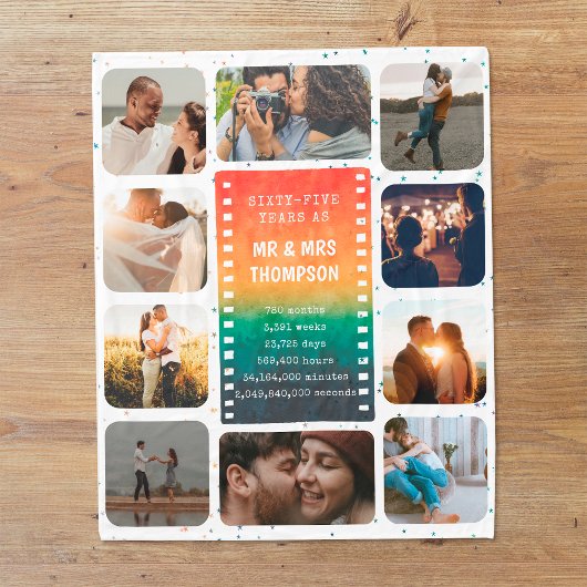 Retro Sunset Photo Mr and Mrs 65th Anniversary Fleece Deken