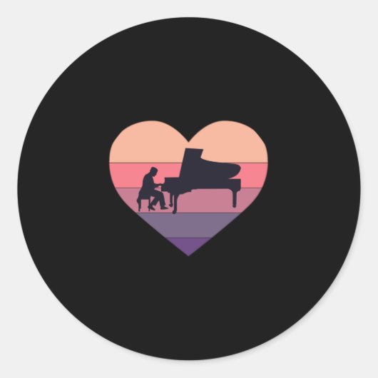 Retro Sunset Piano Grand Piano Ronde Sticker (Voorkant)