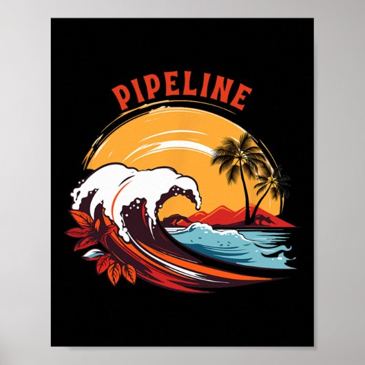 Retro Sunset Pipeline Hawaï Zomer Surfen Poster (Voorkant)