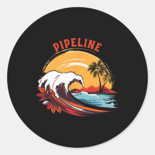 Retro Sunset Pipeline Hawaï Zomer Surfen Ronde Sticker