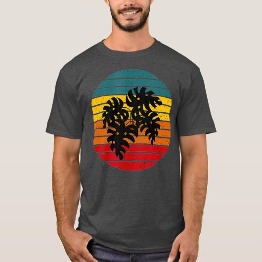 Retro Sunset Plant Lady Monstera T-shirt (Voorkant)