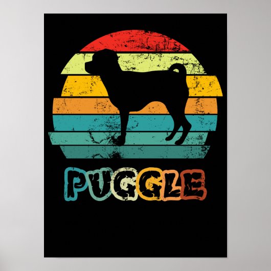 Retro Sunset Puggle Poster (Voorkant)
