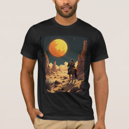 Retro Sunset Ride: Cowboy onder een kosmische maan T-shirt