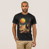 Retro Sunset Ride: Cowboy onder een kosmische maan T-shirt (Voorkant volledig)