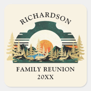 Retro Sunset Road Trip Gepersonaliseerde Gezinsreü Vierkante Sticker