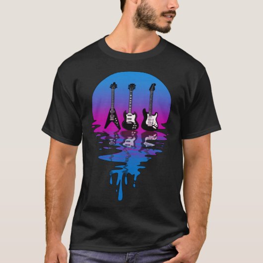  Retro Sunset Rock n Roll gitaar T-shirt (Voorkant)