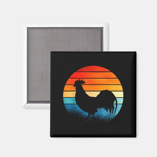 Retro Sunset Rooster Chicken Lover  Magneet (Voorkant / Achterkant)