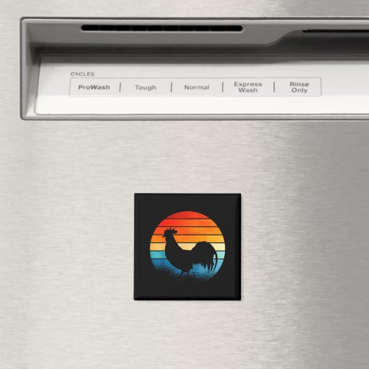 Retro Sunset Rooster Chicken Lover  Magneet (Insitu (Vaatwasser))