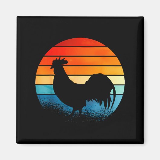 Retro Sunset Rooster Chicken Lover Magneet (Voorkant)