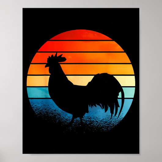 Retro Sunset Rooster Chicken Lover Poster (Voorkant)