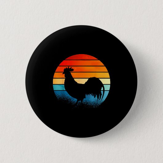 Retro Sunset Rooster Chicken Lover  Ronde Button 5,7 Cm (Voorkant)