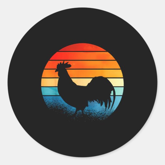 Retro Sunset Rooster Chicken Lover Ronde Sticker (Voorkant)