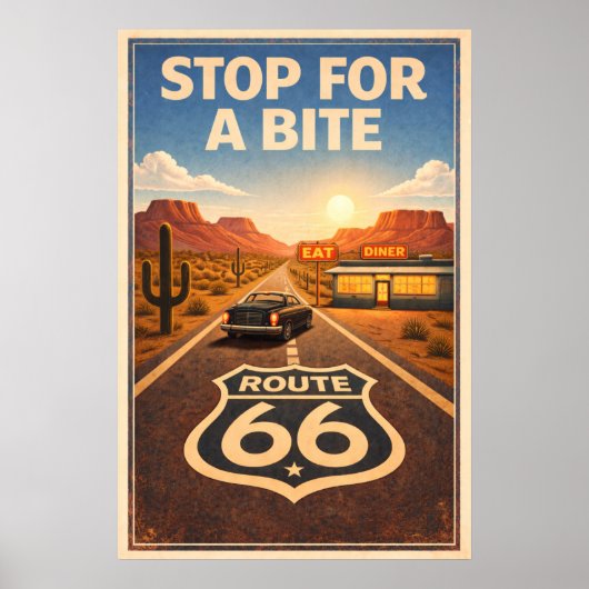 Retro Sunset Route 66 Diner Kunst Schilderij Poster (Voorkant)