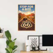 Retro Sunset Route 66 Diner Kunst Schilderij Poster (Thuiskantoor)