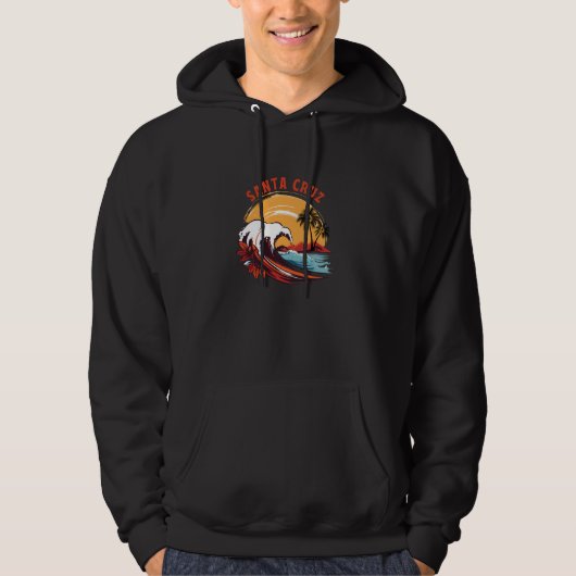 Retro Sunset Santa Cruz California Summer Surfing Hoodie (Voorkant)