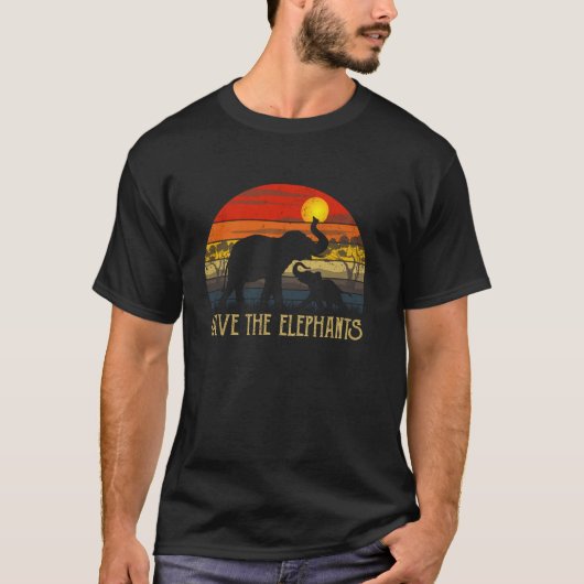 Retro Sunset Save the Elephants Africa Wilde Anima T-shirt (Voorkant)