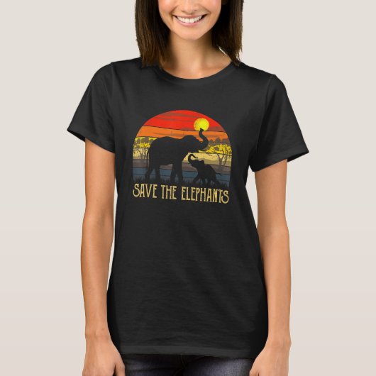 Retro Sunset Save the Elephants Africa Wilde Anima T-shirt (Voorkant)