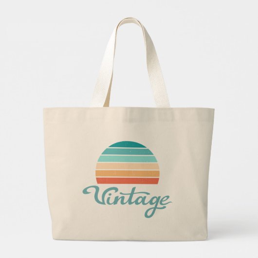 Retro Sunset+ script gestoord Grote Tote Bag (Achterkant)