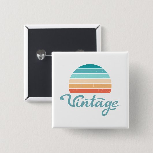 Retro Sunset+ script gestoord Vierkante Button 5,1 Cm (Voorkant /achterkant)