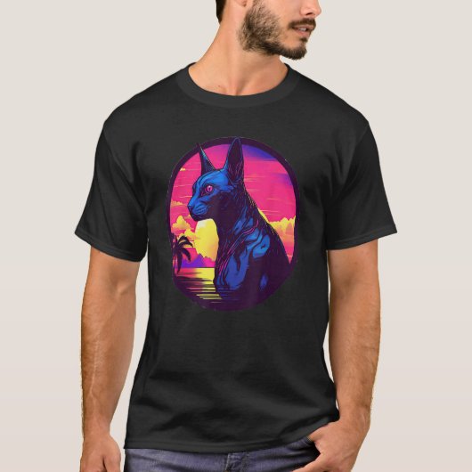 Retro Sunset Sfinx Kat T-shirt (Voorkant)
