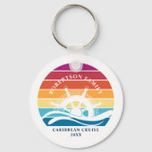 Retro Sunset Ship Wheel Familie Cruise Vakantie Sleutelhanger (Voorkant)