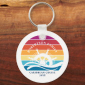 Retro Sunset Ship Wheel Familie Cruise Vakantie Sleutelhanger (Voorkant)
