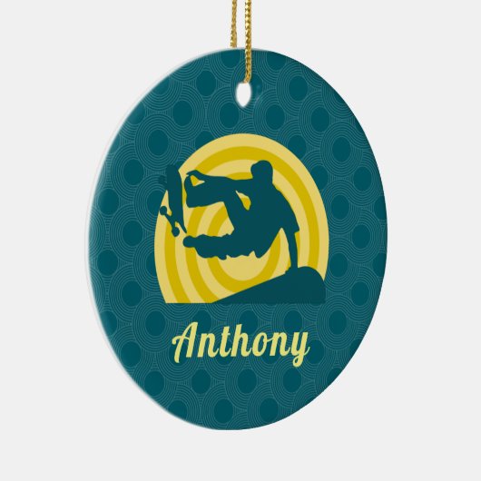 Retro Sunset Skateboarding Thema Aangepaste naam B Keramisch Ornament (Rechts)