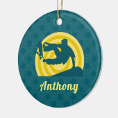 Retro Sunset Skateboarding Thema Aangepaste naam B Keramisch Ornament (Links)