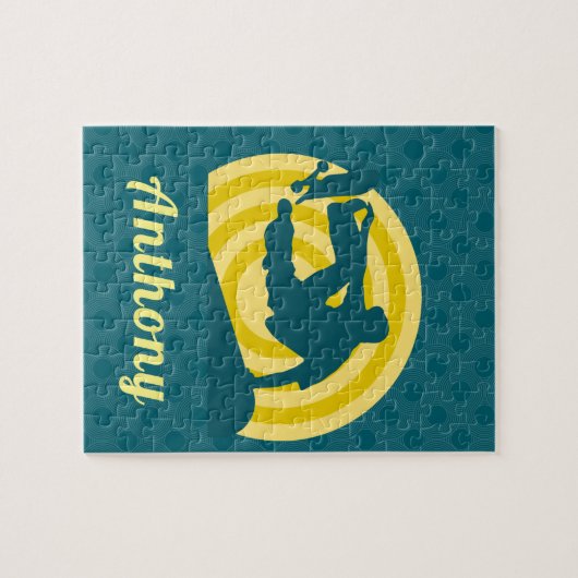 Retro Sunset Skateboarding Thema Aangepaste naam B Legpuzzel (Horizontaal)