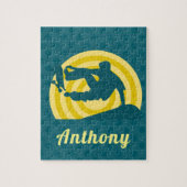 Retro Sunset Skateboarding Thema Aangepaste naam B Legpuzzel (Verticaal)