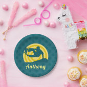 Retro Sunset Skateboarding Thema Aangepaste naam B Papieren Bordje (Feest)