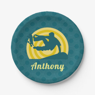 Retro Sunset Skateboarding Thema Aangepaste naam B Papieren Bordje