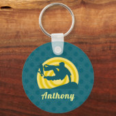 Retro Sunset Skateboarding Thema Aangepaste naam B Sleutelhanger (Voorkant)