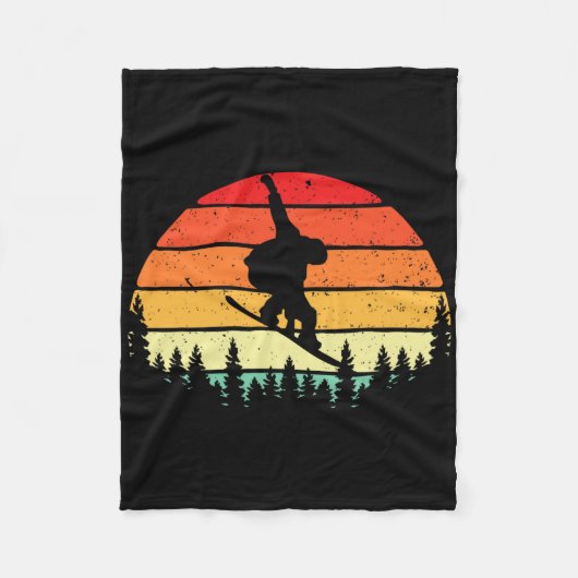 Retro Sunset Snowboarder - Snowboarden Wintersport Fleece Deken (Voorkant)