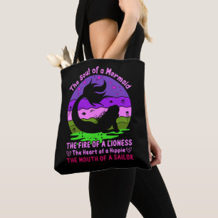 Retro Sunset Soul van een zeemeermin Tote Bag