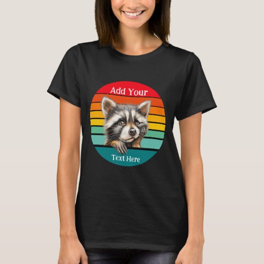 Retro Sunset Stripes Contemplating Raccoon  T-shirt (Voorkant)