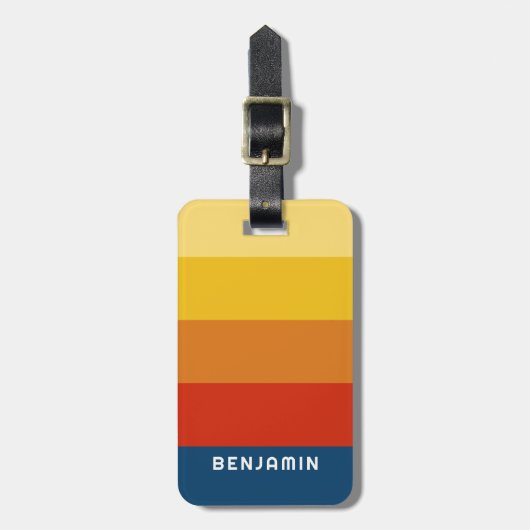 Retro Sunset Stripes met Simple Sans Serif Name Bagagelabel (Voorkant verticaal)