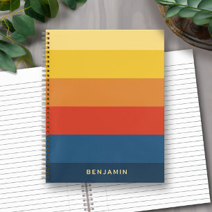 Retro Sunset Stripes met Simple Sans Serif Name Notitieboek
